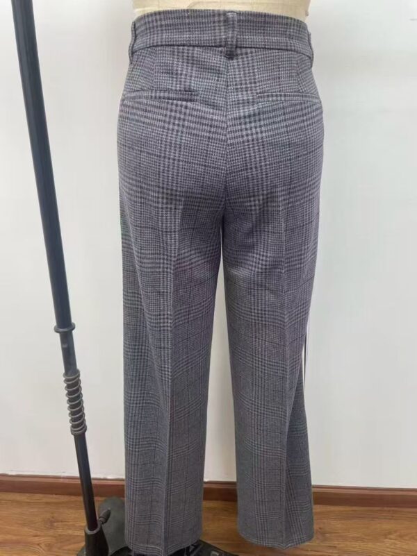 Elegant women's plaid dress pants with a high waist and tailored fit, suitable for professional and formal occasions.