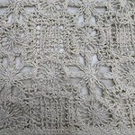 Close-up of detailed crochet lace fabric with floral and geometric motifs, ideal for fashion and textile design.