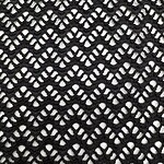 Close-up of black crochet lace fabric with intricate pattern, ideal for fashion and apparel design.
