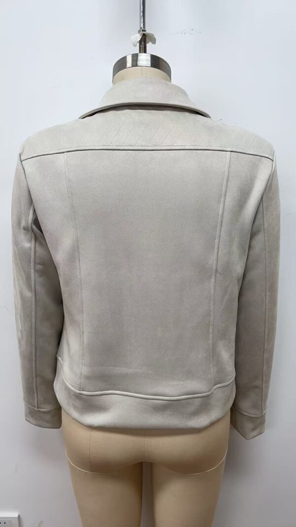 Stylish light gray women's jacket displayed on a mannequin, perfect for casual or semi-formal wear, featuring a classic collar and sleek design.