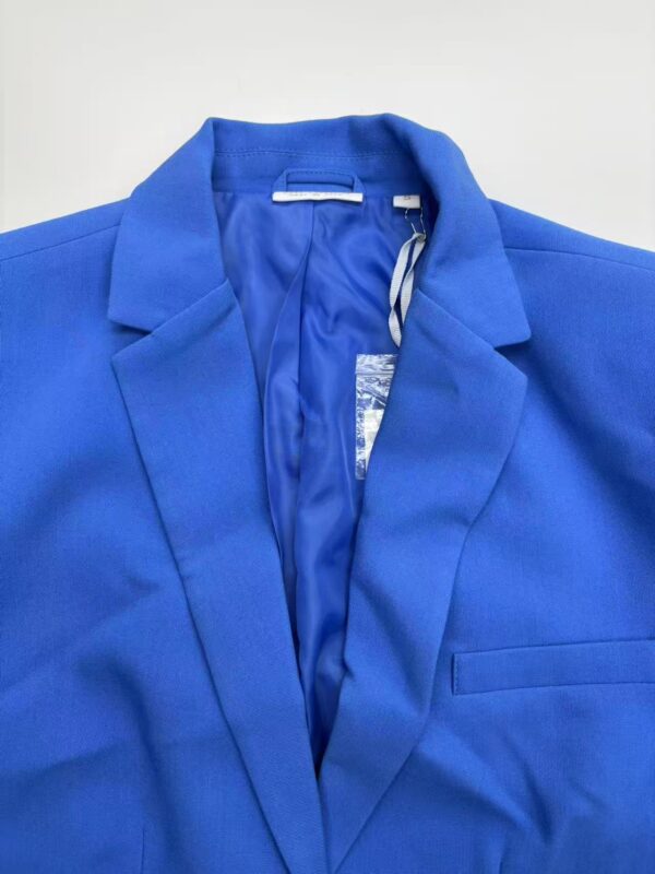Vibrant blue blazer with tailored fit, perfect for professional or casual wear, displayed on a plain background.