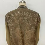 Stylish gold and brown embroidered jacket with intricate wave patterns, perfect for fashionable occasions and evening wear.