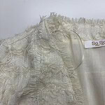 Close-up of intricate lace fabric with delicate embroidery, suitable for high-end fashion and couture clothing.