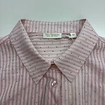 Pink striped blouse with silver polka dots, casual style, medium size, suitable for everyday wear.